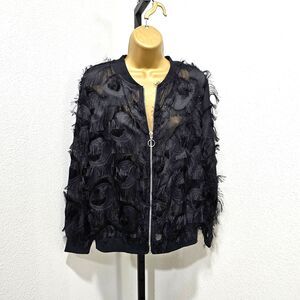 Fairy Goth Grunge Whimsical Black Eyelash Fringe Boho Sheer Jacket Womens Small